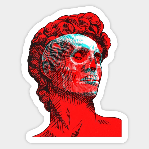 David Skull Interactive Red&Blue Filter T-Shirt Sticker by RedAndBlue